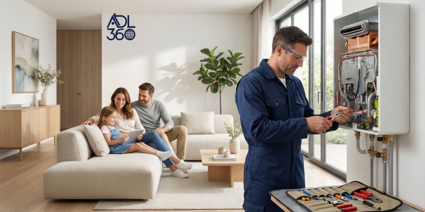Manutenzione caldaia a domicilio con tecnico qualificato e famiglia soddisfatta – ADL 360 srl